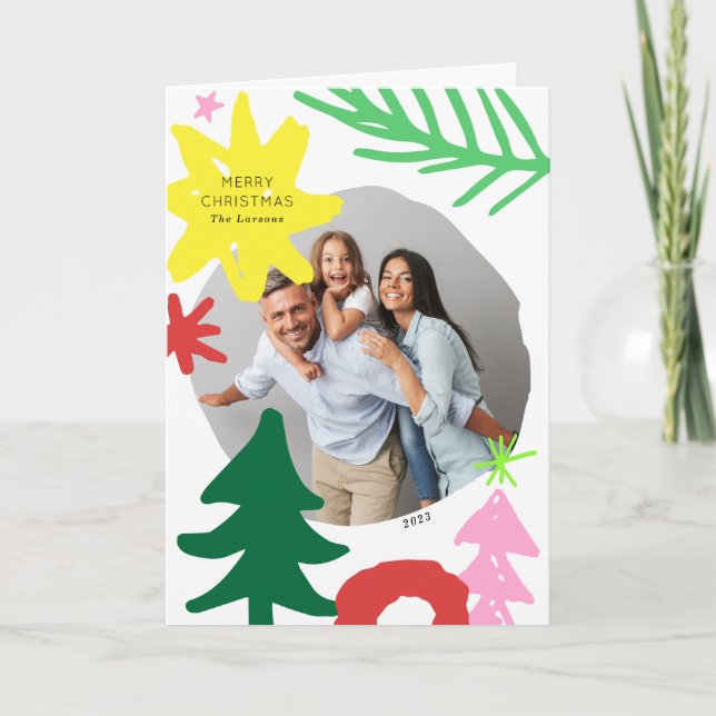 Paper Cutouts Modern Abstract Christmas Photo Card (Front)