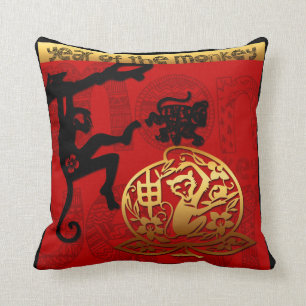 Paper Cutting  Chinese New Year of The Monkey 2016 Throw Pillow