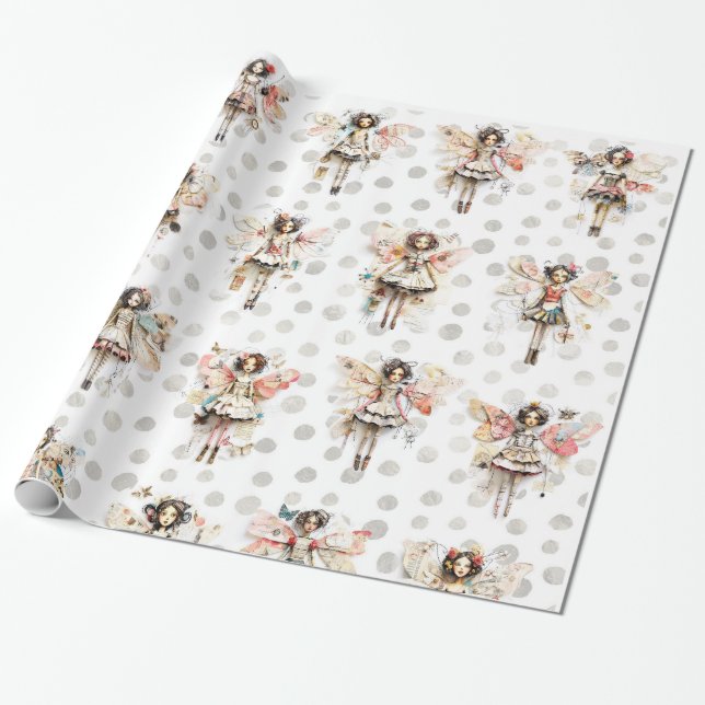 Paper Doll Pretties gift wrap, wrapping paper (Unrolled)