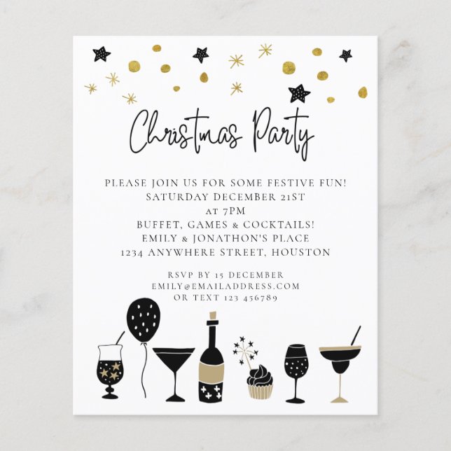 PAPER | Drinks Black Gold Christmas Party Invite (Front)