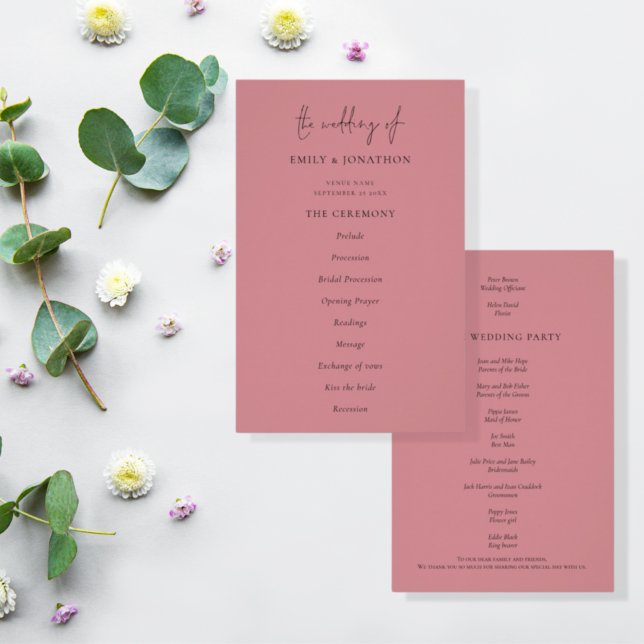 PAPER | Elegant Text Dusty Rose Wedding Program (Creator Uploaded)