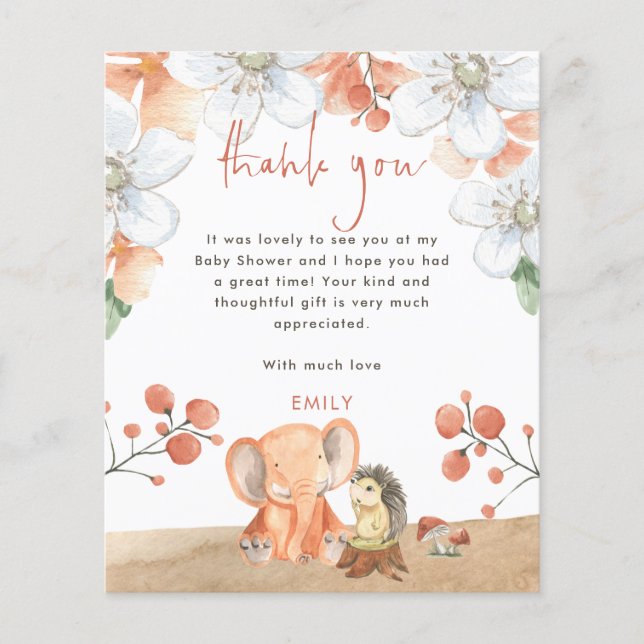 PAPER | Elephant Hedgehog Thank You Baby Shower (Front)