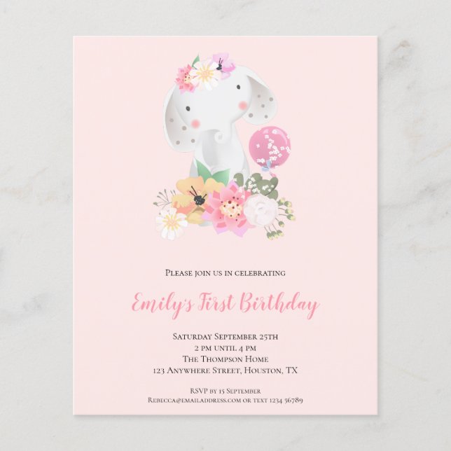 PAPER | Elephant Pink Girl 1st Birthday Invitation