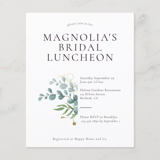 PAPER Eucalyptus Bridal Luncheon Invitation (Front)
