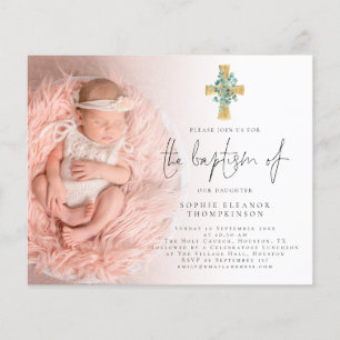PAPER Eucalyptus Cross Photo Baptism Invite