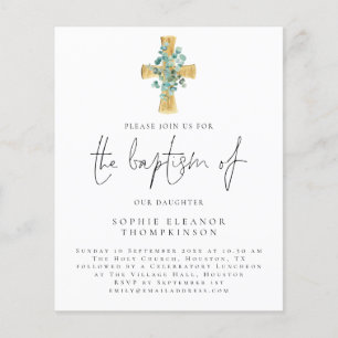PAPER   Eucalyptus Cross Script Baptism Invitation