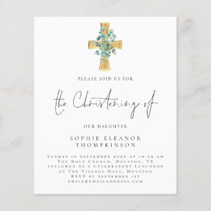 PAPER   Eucalyptus Cross Script Christening Invite