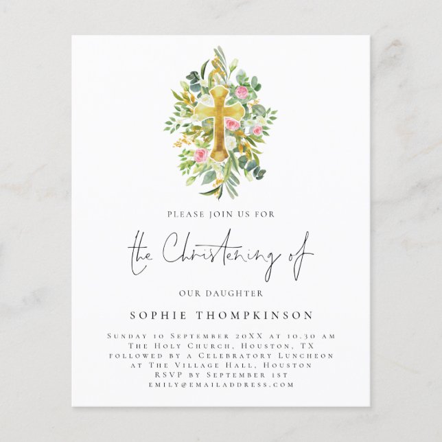 PAPER Eucalyptus Florals Cross Christening Invite (Front)