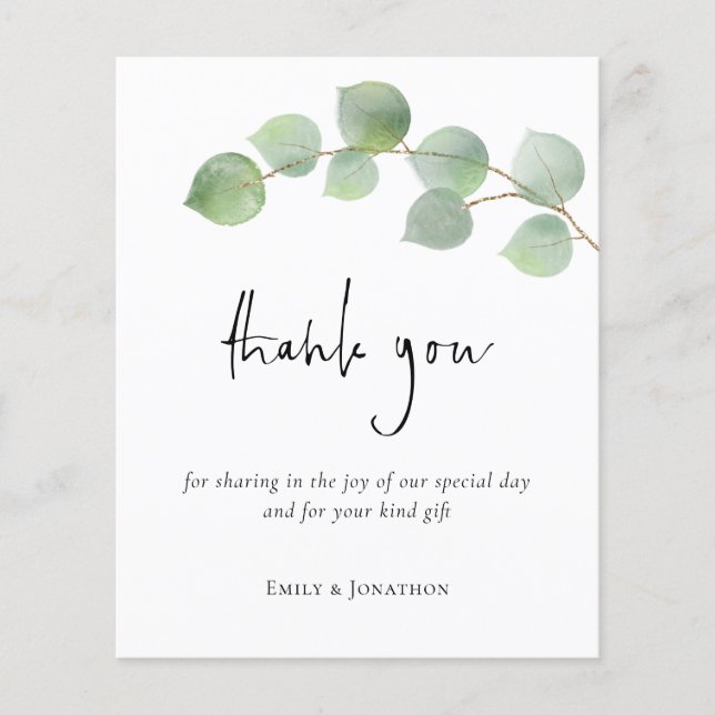PAPER | Eucalyptus Leaf Script Photo Thank You (Front)