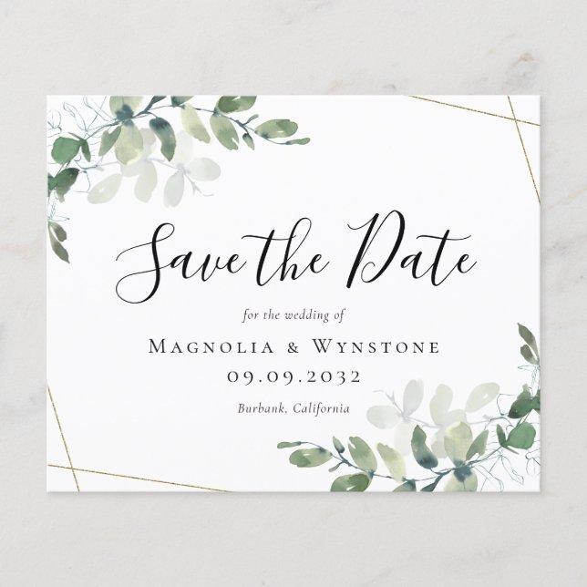 PAPER Eucalyptus Watercolor Wedding Save The Date (Front)