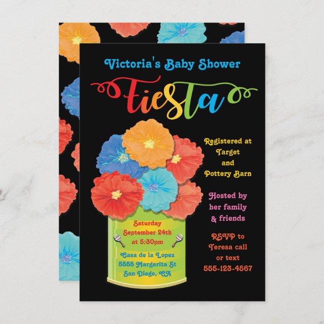 Paper flower Can Fiesta Baby Shower Invitation (Front/Back)