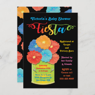 Paper flower Can Fiesta Baby Shower Invitation