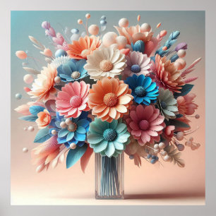 Paper flowers bouquet poster