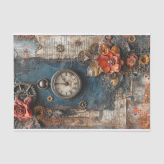 Paper Flowers, Clock and Gears Mixed Media