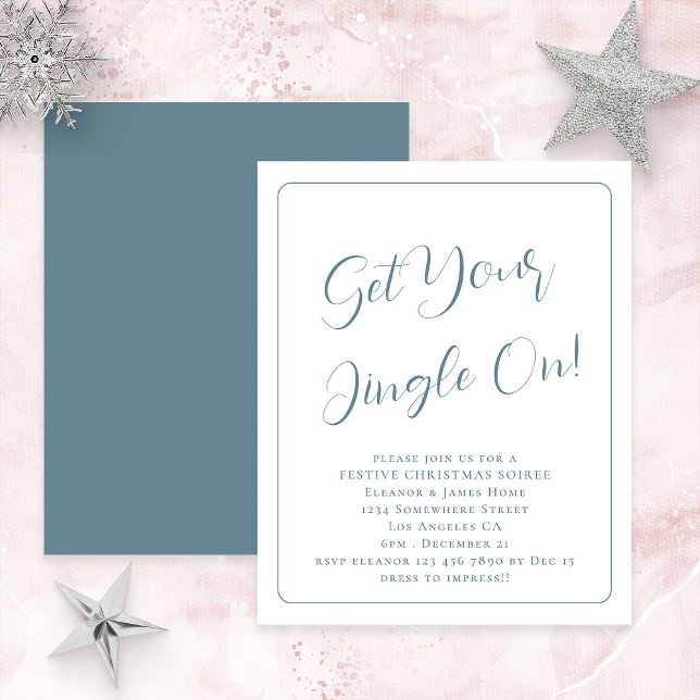 PAPER Get Your Jingle On Blue Christmas Invite (Front and back view. Great value thin PAPER invitation)