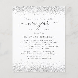 PAPER Glam Silver Glitter New Years Eve Invite