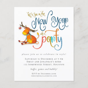 PAPER   Glitter Funny Deer New Year Party Invite