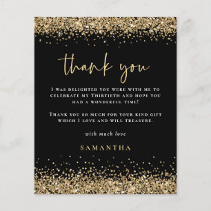 PAPER Gold Glitter 30th Birthday Black Thank You