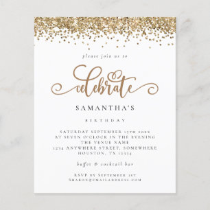 PAPER Gold Glitter Celebrate Birthday Invite
