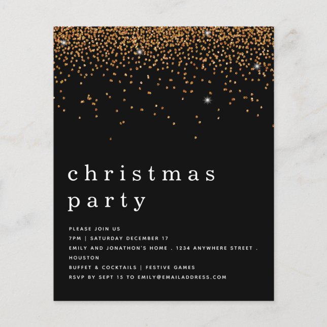 PAPER Gold Glitter Christmas Party Black Invite (Front)