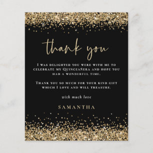 PAPER Gold Glitter Quinceañera Party Thanks Black