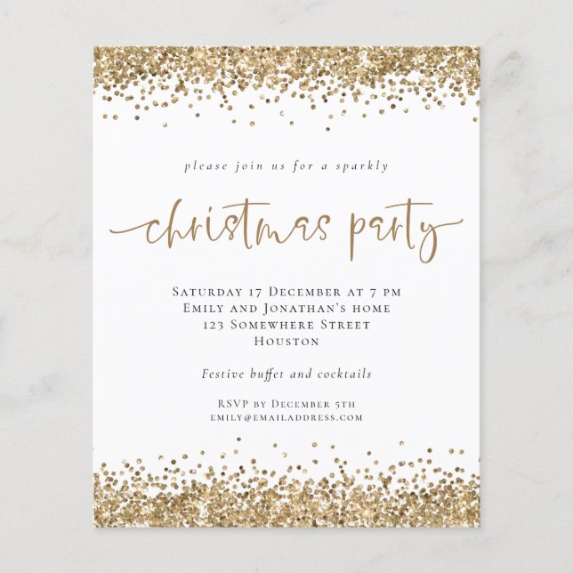 PAPER | Gold Glitter Script Christmas Party Invite (Front)