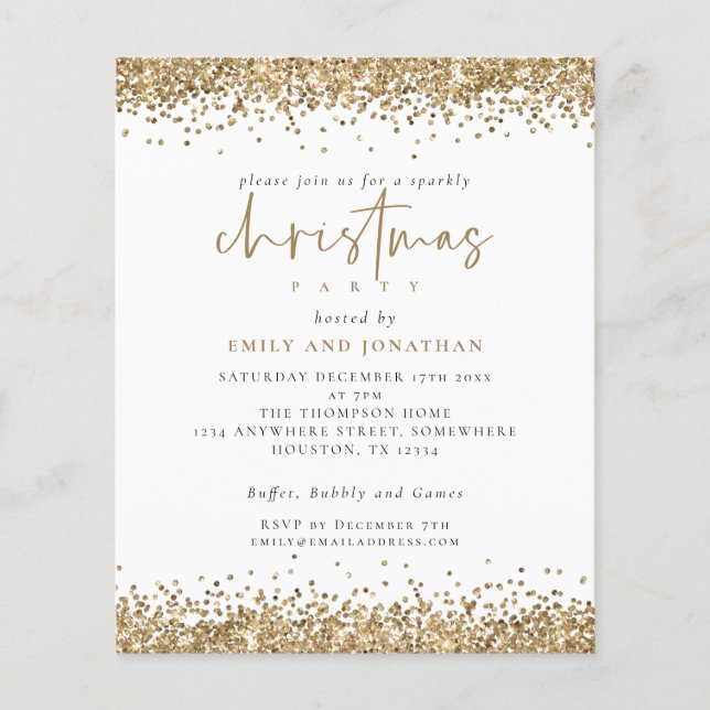 PAPER Gold Glitter Script Christmas Party Invite (Front)