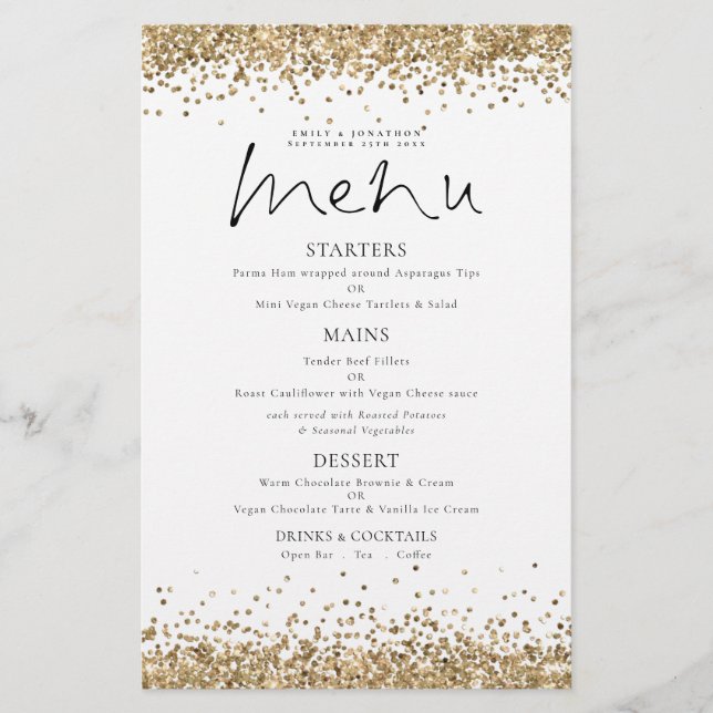 PAPER Gold Glitter Script Wedding Menu (Front)