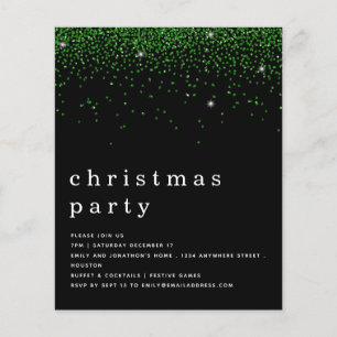 PAPER   Green Glitter Christmas Party BlAck Invite