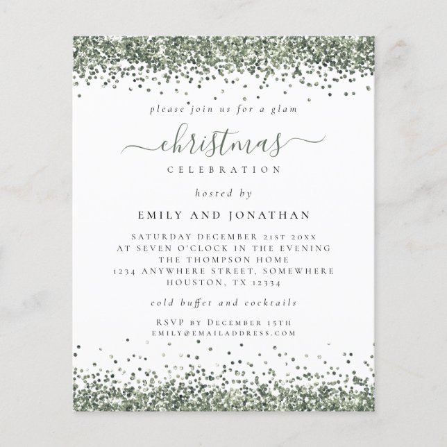 PAPER | Green Glitter Christmas Party White Invite (Front)