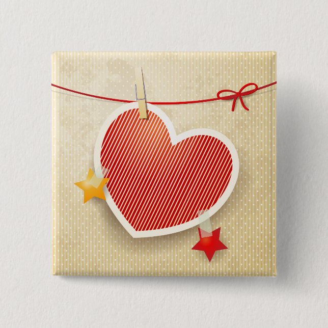 Paper heart 2 inch square button (Front)