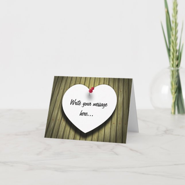 Paper Heart Handwritten Script Rustic Card (Front)
