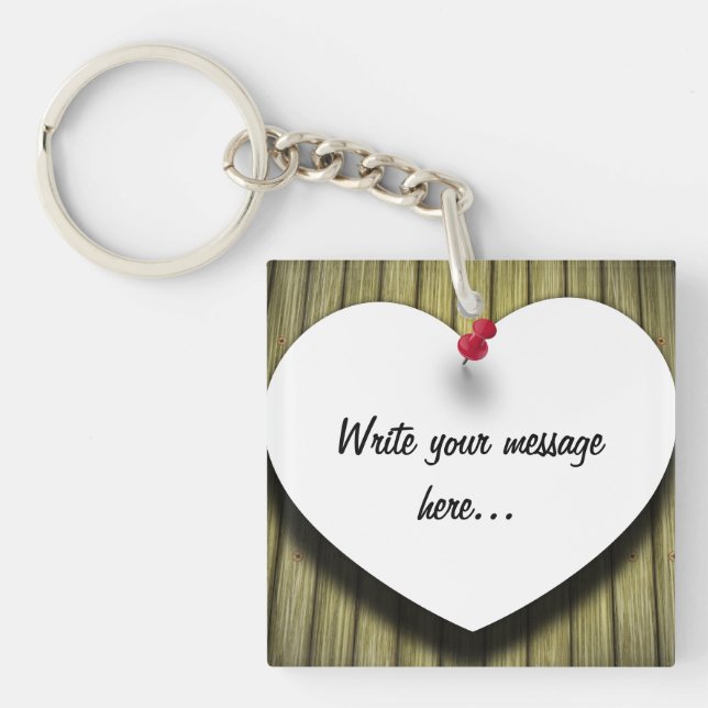 Paper Heart Handwritten Script Rustic Keychain (Front)