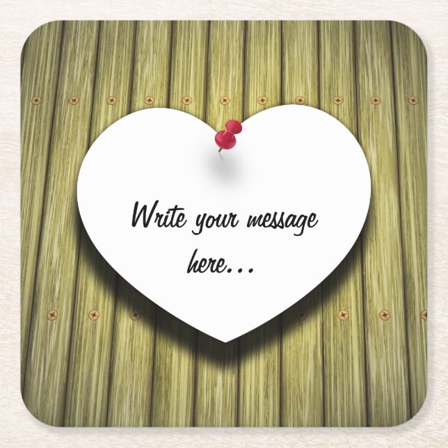 Paper Heart Handwritten Script Rustic Square Paper Coaster (Front)