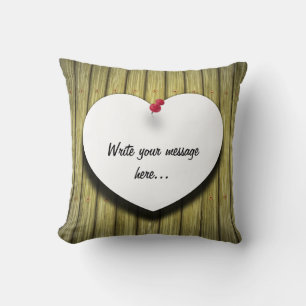 Paper Heart Handwritten Script Rustic Throw Pillow