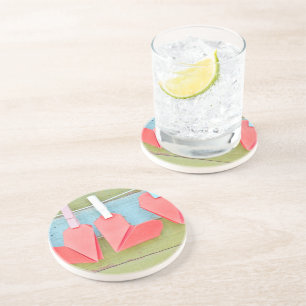 Paper Heart Hanging On The Clothesline Coaster