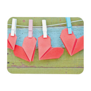 Paper Heart Hanging On The Clothesline Magnet