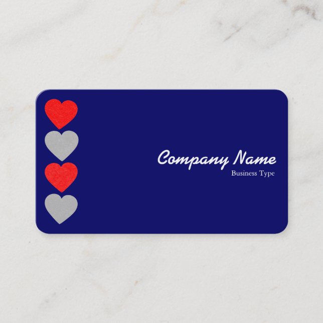 Paper Hearts 01 - White on Deep Navy Business Card (Front)