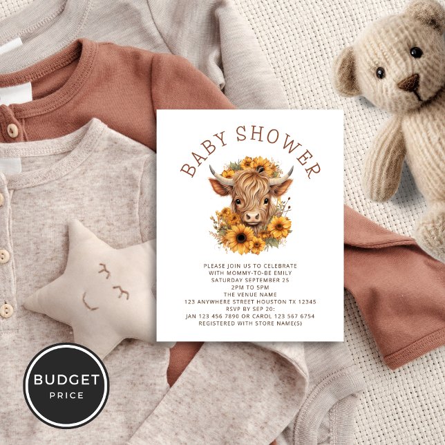 PAPER Highland Cow Sunflowers Baby Shower (Value paper not card alternative)