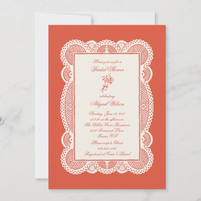 Paper Lace Bridal Shower  Invitation (Front)