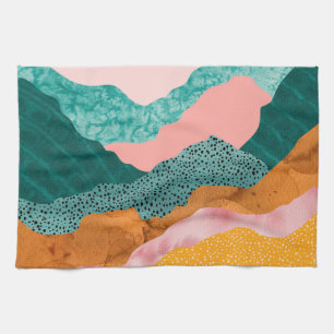 Paper landscape, ripped, torn edges, greens, rust, kitchen towel