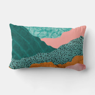 Paper landscape, ripped, torn edges, greens & rust lumbar pillow