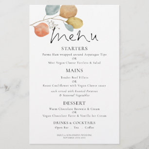 PAPER Modern Watercolor Foliage Wedding Menu