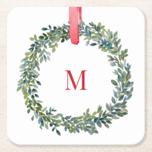 Paper Monogram Christmas Watercolor Coaster