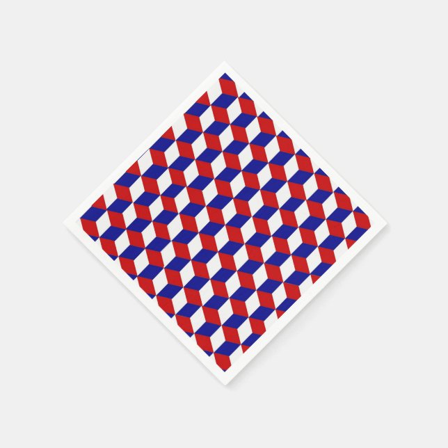 Paper Napkin - Block Illusion in Red, White, Blue (Corner)