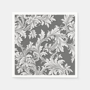Paper Napkin Damask Design Grey Black & White