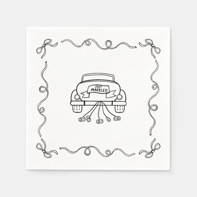 Paper Napkin - Just Married - Getaway Car (Front)