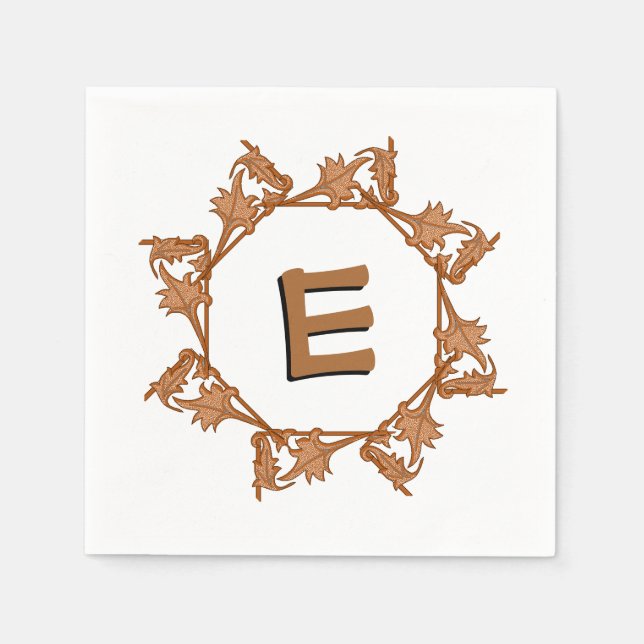 Paper Napkin - Leaves in Circle with Initial (Front)