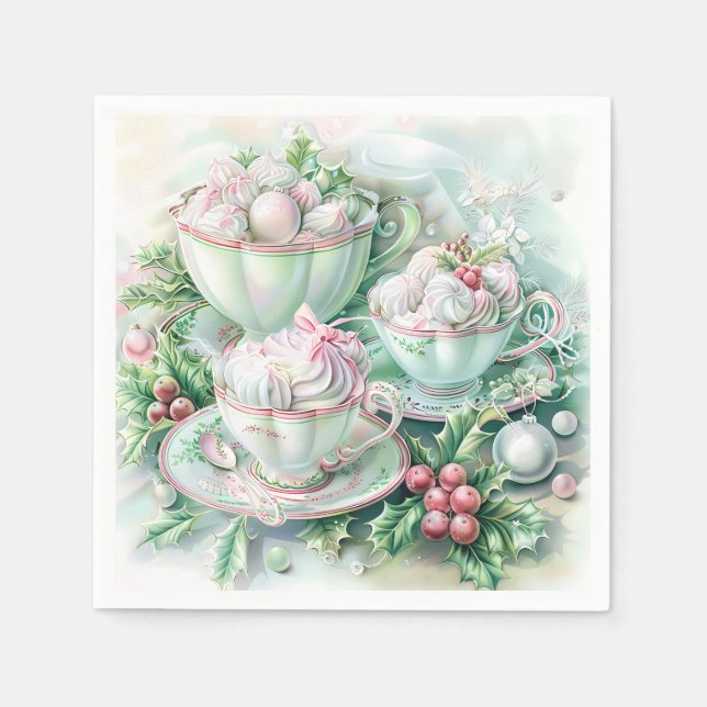 Paper Napkin-Pink Victorian Christmas Napkin (Front)