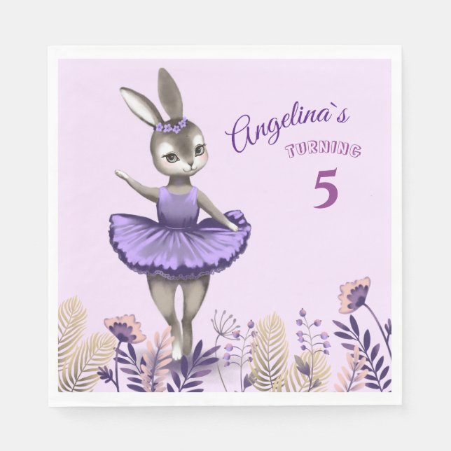 Paper napkin with cute a ballerina bunny. (Front)